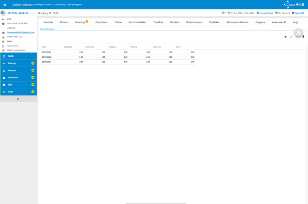 Progress reporting screen